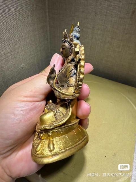 古玩銅器銅鎏金文殊菩薩真品鑒賞圖