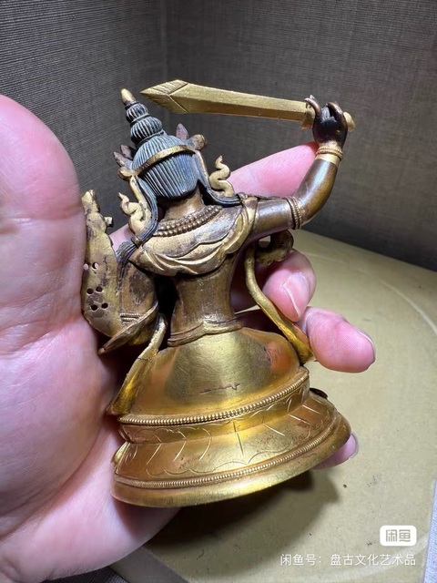 古玩銅器銅鎏金文殊菩薩真品鑒賞圖