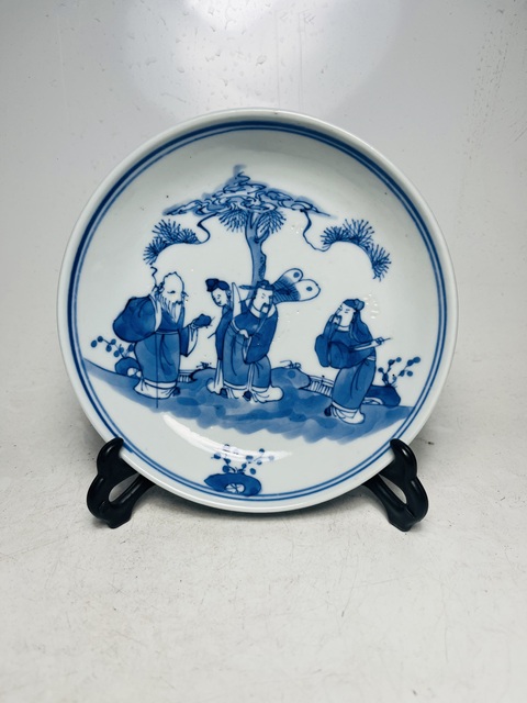 古玩陶瓷三星高照圖青花盤真品鑒賞圖