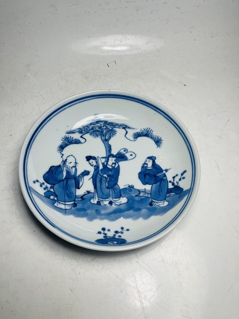 古玩陶瓷三星高照圖青花盤真品鑒賞圖