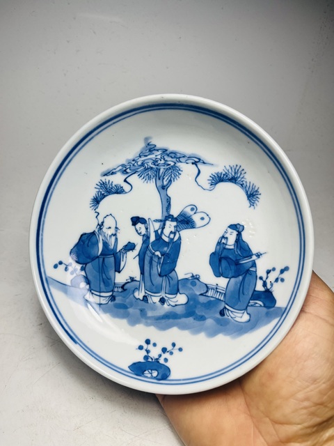 古玩陶瓷三星高照圖青花盤真品鑒賞圖