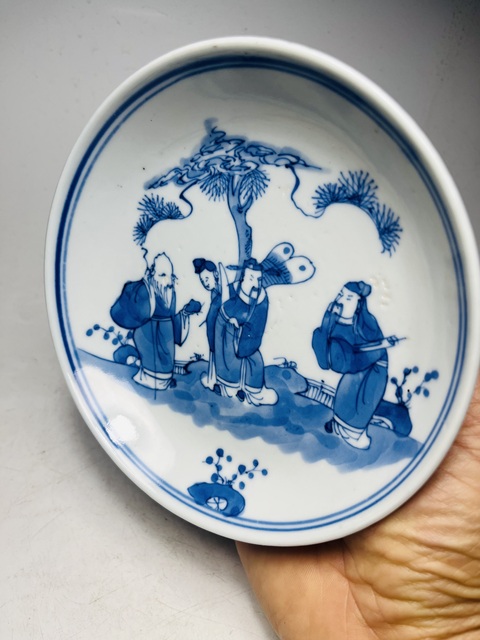 古玩陶瓷三星高照圖青花盤真品鑒賞圖