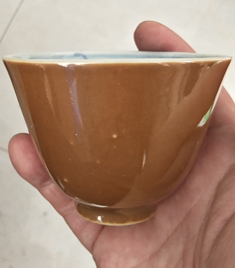 古玩陶瓷晚清紫金釉青花杯真品鑒賞圖