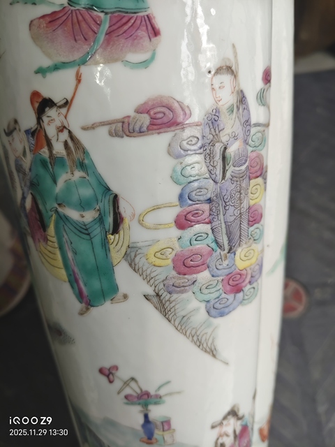 古玩陶瓷粉彩人物故事紋三連瓶真品鑒賞圖