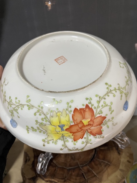 古玩陶瓷民國粉彩花卉紋折沿盤拍賣，當前價格488元