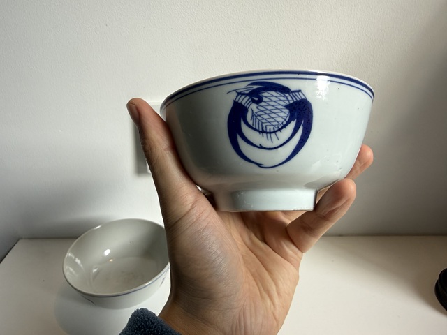 古玩陶瓷民國青花團鶴紋碗拍賣，當(dāng)前價格68元