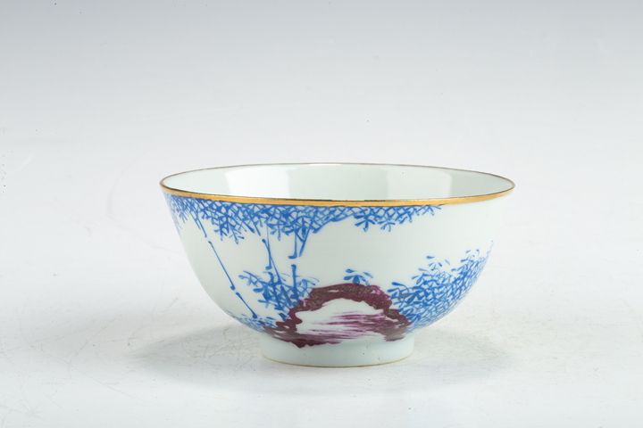 古玩陶瓷民國·料彩墨石竹影紋茶碗拍賣，當前價格138元