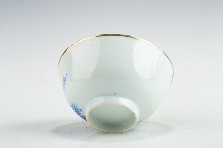 古玩陶瓷民國·料彩墨石竹影紋茶碗拍賣，當前價格138元