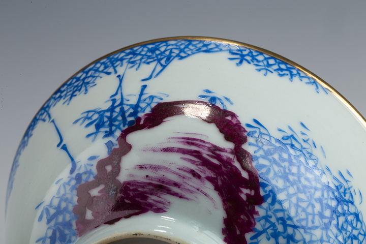 古玩陶瓷民國·料彩墨石竹影紋茶碗拍賣，當前價格138元