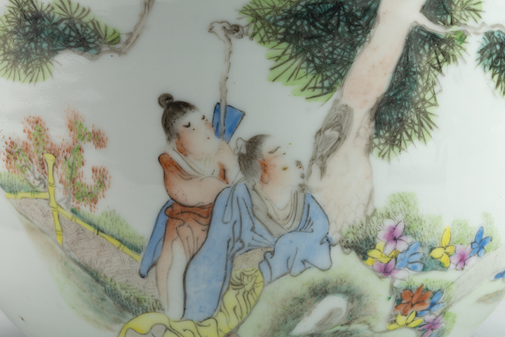 古玩陶瓷民國·淺絳彩人物故事紋花盆真品鑒賞圖