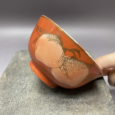 古玩陶瓷清晚期·訂燒·桃蝠紋碗拍賣，當前價格1360元