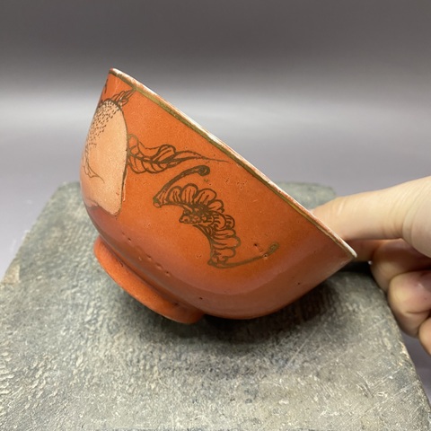 古玩陶瓷清晚期·訂燒·桃蝠紋碗拍賣，當前價格1360元