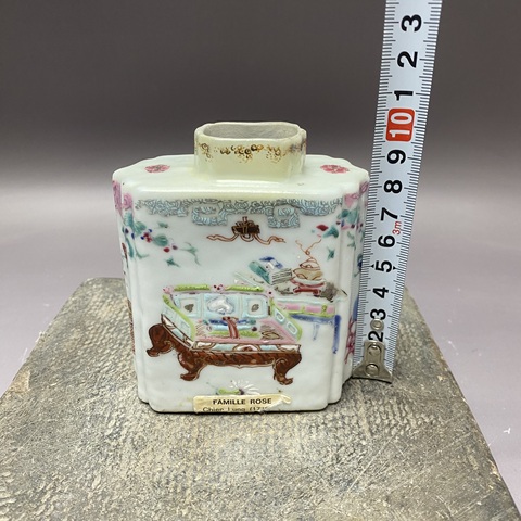 古玩陶瓷清雍正·博古圖粉彩茶葉罐拍賣，當前價格1360元