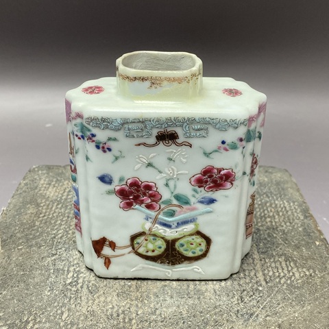 古玩陶瓷清雍正·博古圖粉彩茶葉罐拍賣，當前價格1360元