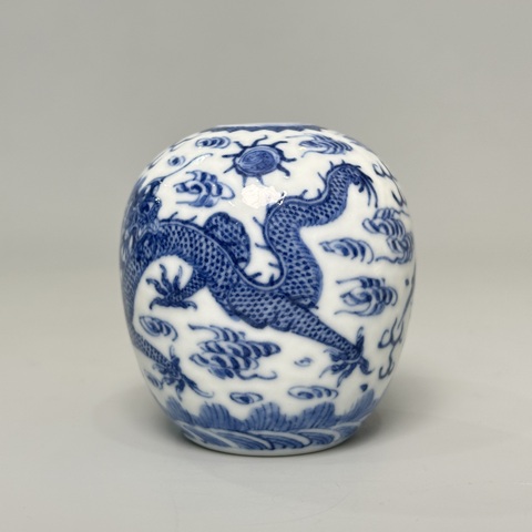 古玩陶瓷青花龍鳳紋水盂真品鑒賞圖