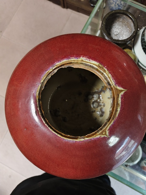 古玩陶瓷窯變紅釉西瓜罐真品鑒賞圖