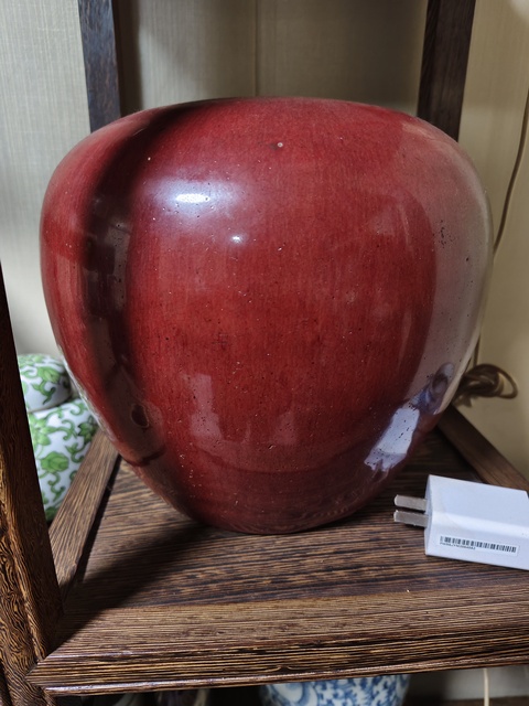 古玩陶瓷窯變紅釉西瓜罐真品鑒賞圖