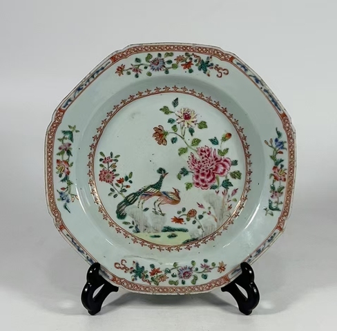 古玩陶瓷清雍乾 精品粉彩孔雀牡丹紋盤拍賣，當(dāng)前價(jià)格10800元