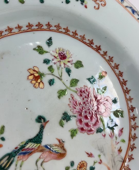 古玩陶瓷清雍乾 精品粉彩孔雀牡丹紋盤拍賣，當(dāng)前價(jià)格10800元