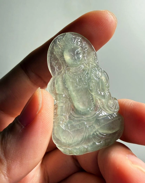古玩玉器冰種晴水翡翠度母觀音拍賣，當前價格8888元
