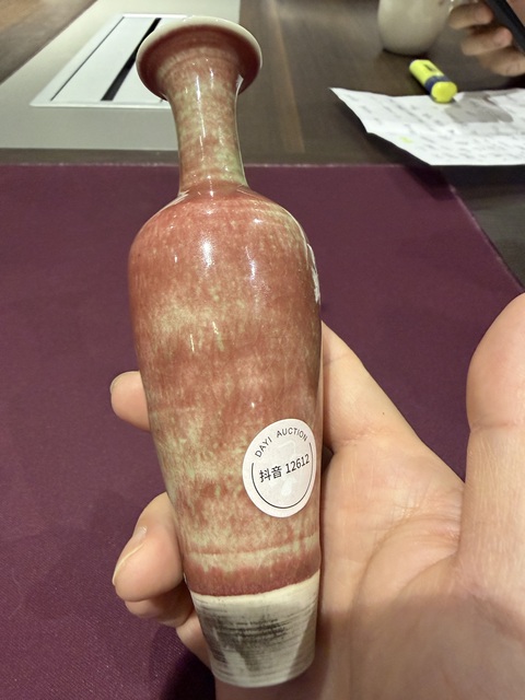 古玩陶瓷豇豆紅釉柳葉瓶真品鑒賞圖