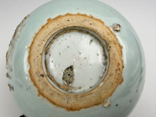 古玩陶瓷明中期·青花露胎魚藻紋臥足洗真品鑒賞圖