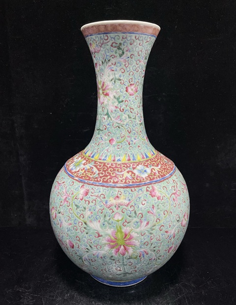 古玩陶瓷粉彩福壽花卉紋大賞瓶拍賣，當前價格5800元