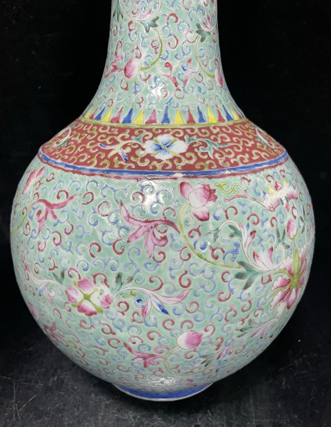 古玩陶瓷粉彩福壽花卉紋大賞瓶拍賣，當前價格5800元