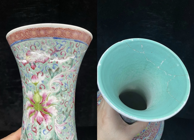 古玩陶瓷粉彩福壽花卉紋大賞瓶拍賣，當前價格5800元