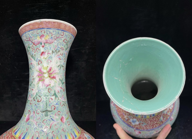 古玩陶瓷粉彩福壽花卉紋大賞瓶拍賣，當前價格5800元