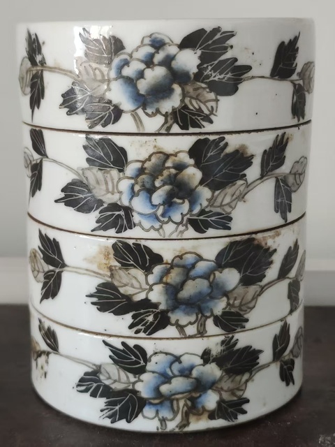 古玩陶瓷晚清墨彩節盒真品鑒賞圖