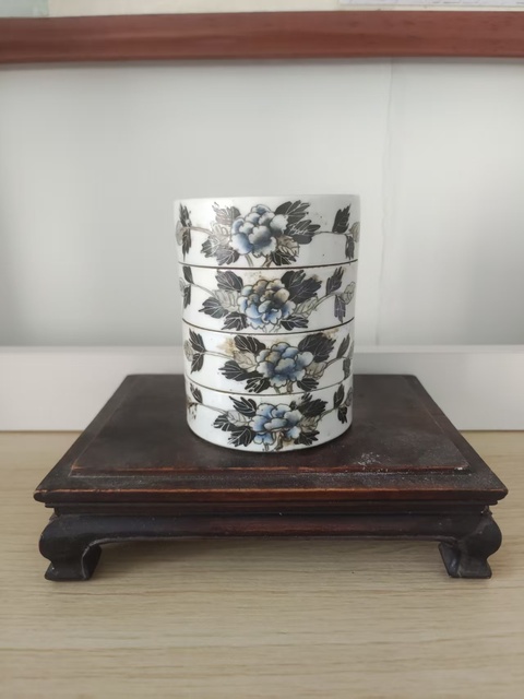 古玩陶瓷晚清墨彩節盒真品鑒賞圖