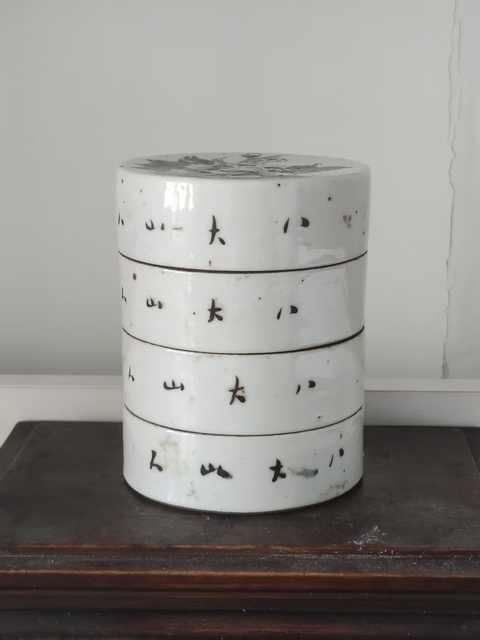 古玩陶瓷晚清墨彩節盒真品鑒賞圖