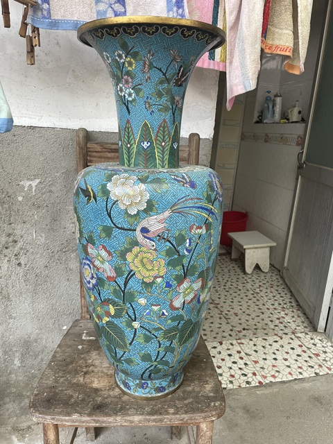 古玩銅器景泰藍(lán)花鳥大瓶真品鑒賞圖