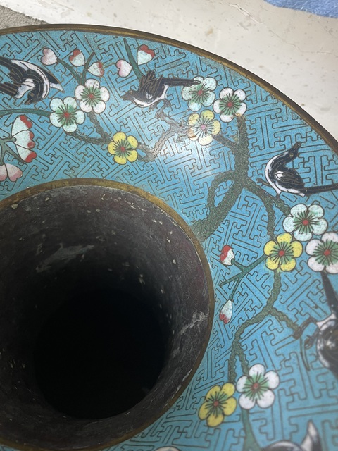 古玩銅器景泰藍(lán)花鳥大瓶真品鑒賞圖