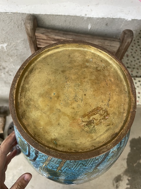 古玩銅器景泰藍(lán)花鳥大瓶真品鑒賞圖