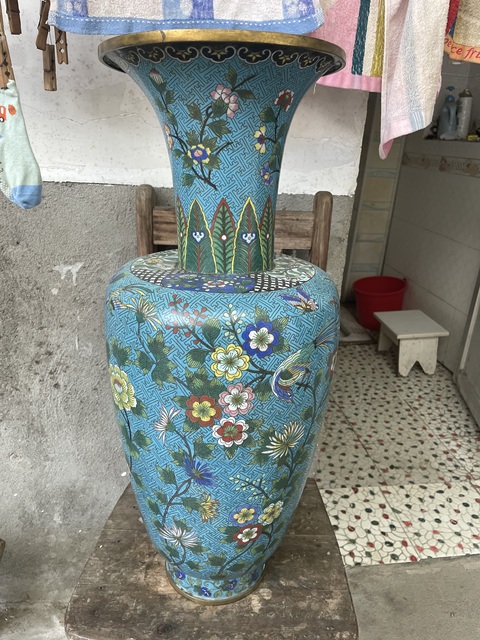 古玩銅器景泰藍(lán)花鳥大瓶真品鑒賞圖