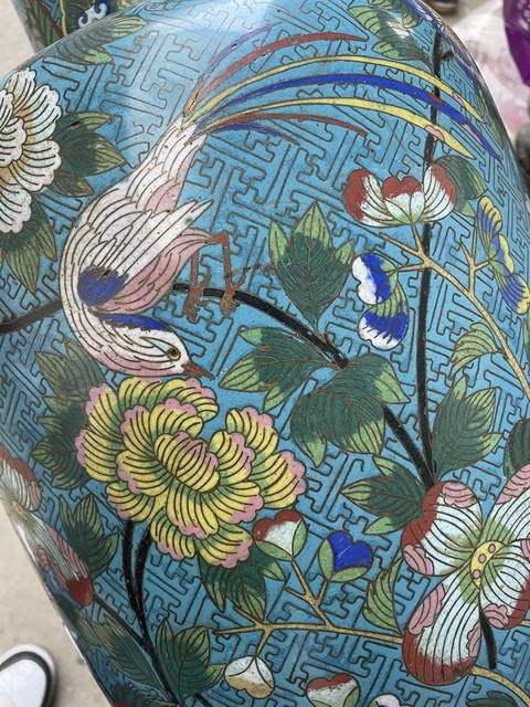 古玩銅器景泰藍(lán)花鳥大瓶真品鑒賞圖