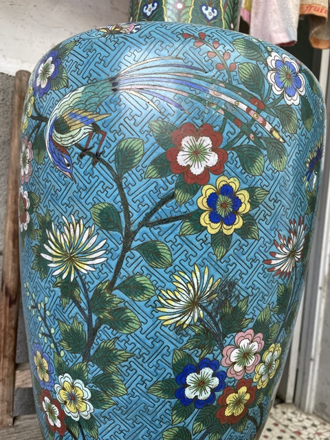 古玩銅器景泰藍(lán)花鳥大瓶真品鑒賞圖