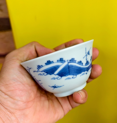 古玩陶瓷明晚期 青花山水紋杯真品鑒賞圖