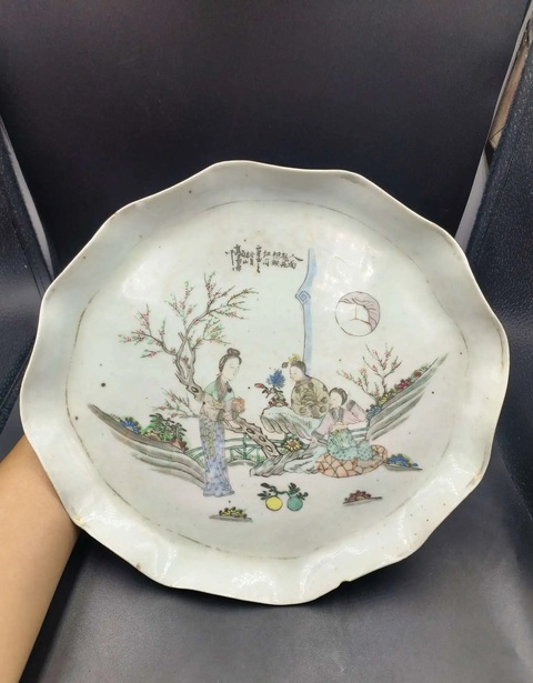 古玩陶瓷粉彩名家人物茶盤(pán)真品鑒賞圖