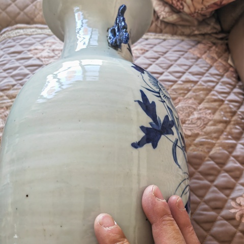 古玩陶瓷豆青釉青花雉雞牡丹圖撣瓶真品鑒賞圖