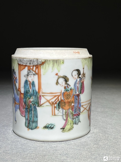 古玩陶瓷粉彩長亭送別煙缸真品鑒賞圖