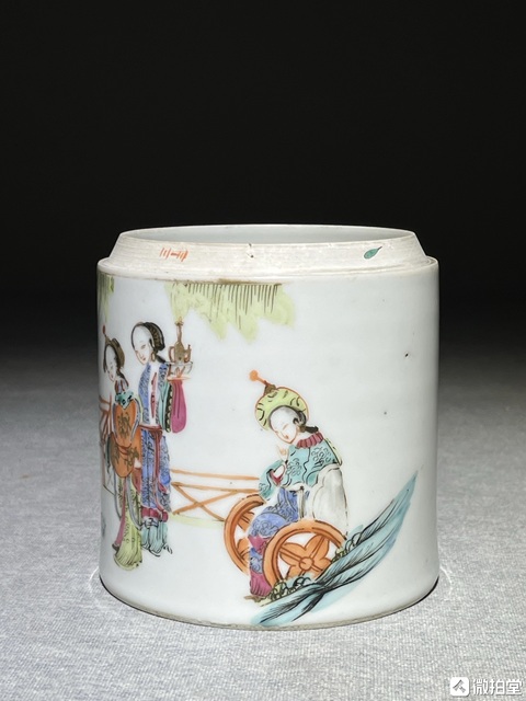 古玩陶瓷粉彩長亭送別煙缸真品鑒賞圖