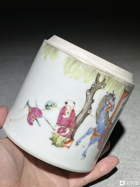 古玩陶瓷粉彩長亭送別煙缸真品鑒賞圖