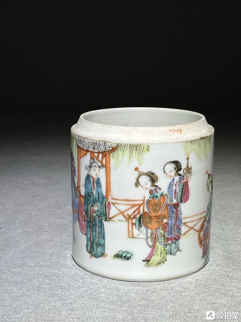 古玩陶瓷粉彩長亭送別煙缸真品鑒賞圖