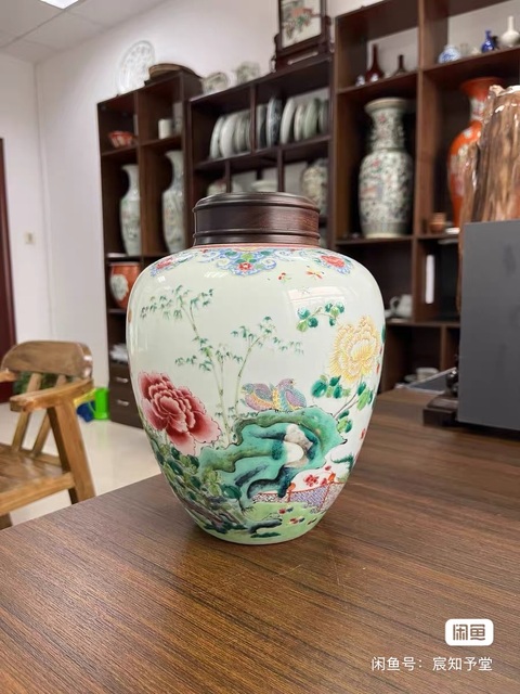 古玩陶瓷晚清仿雍正花鳥罐真品鑒賞圖