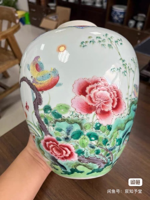 古玩陶瓷晚清仿雍正花鳥罐真品鑒賞圖
