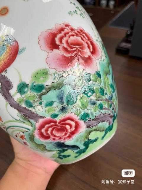 古玩陶瓷晚清仿雍正花鳥罐真品鑒賞圖
