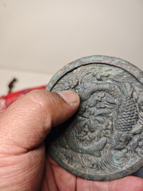 古玩銅器金代雙魚銅鏡青銅鏡真品鑒賞圖